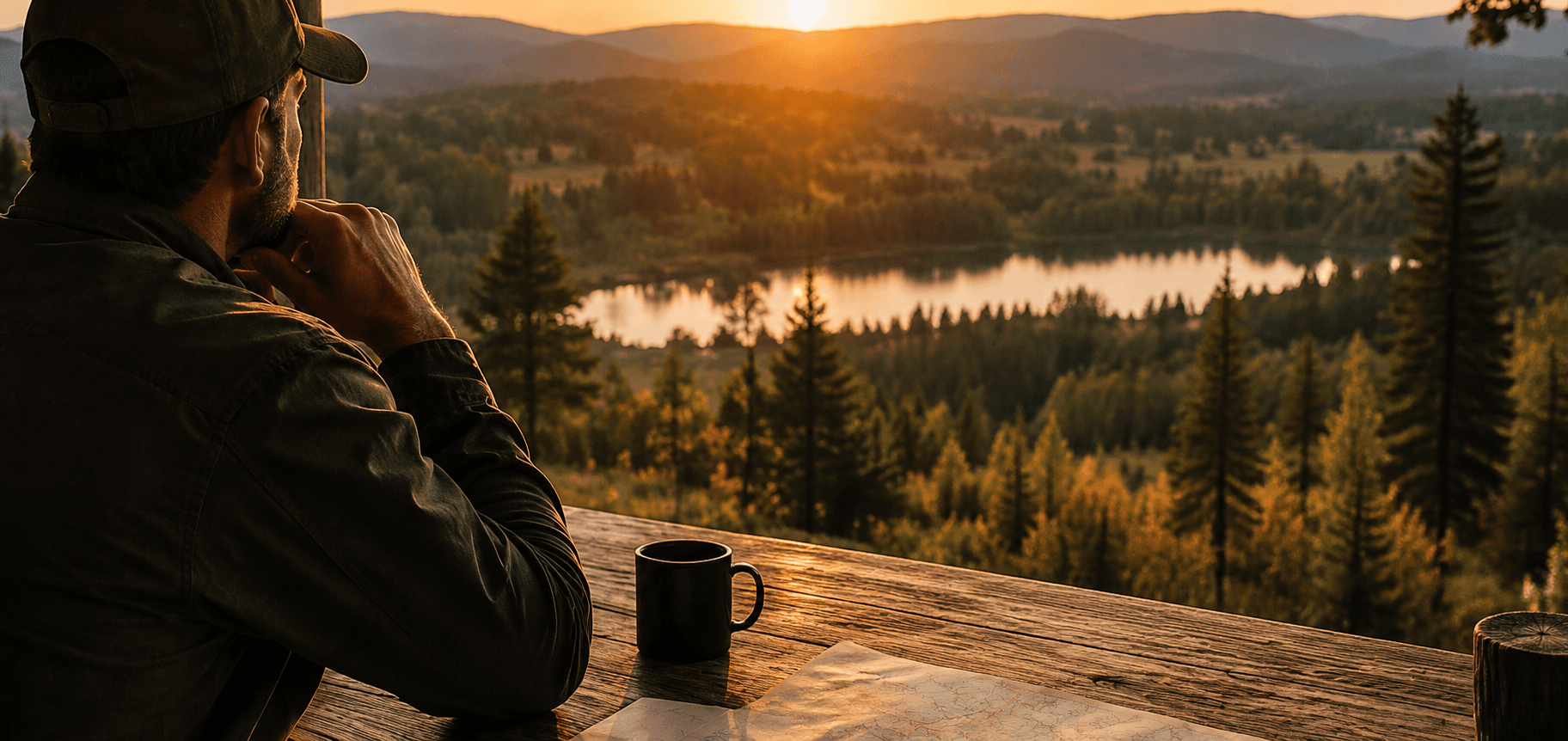 Landowner viewing landscape and choosing lease proposal options